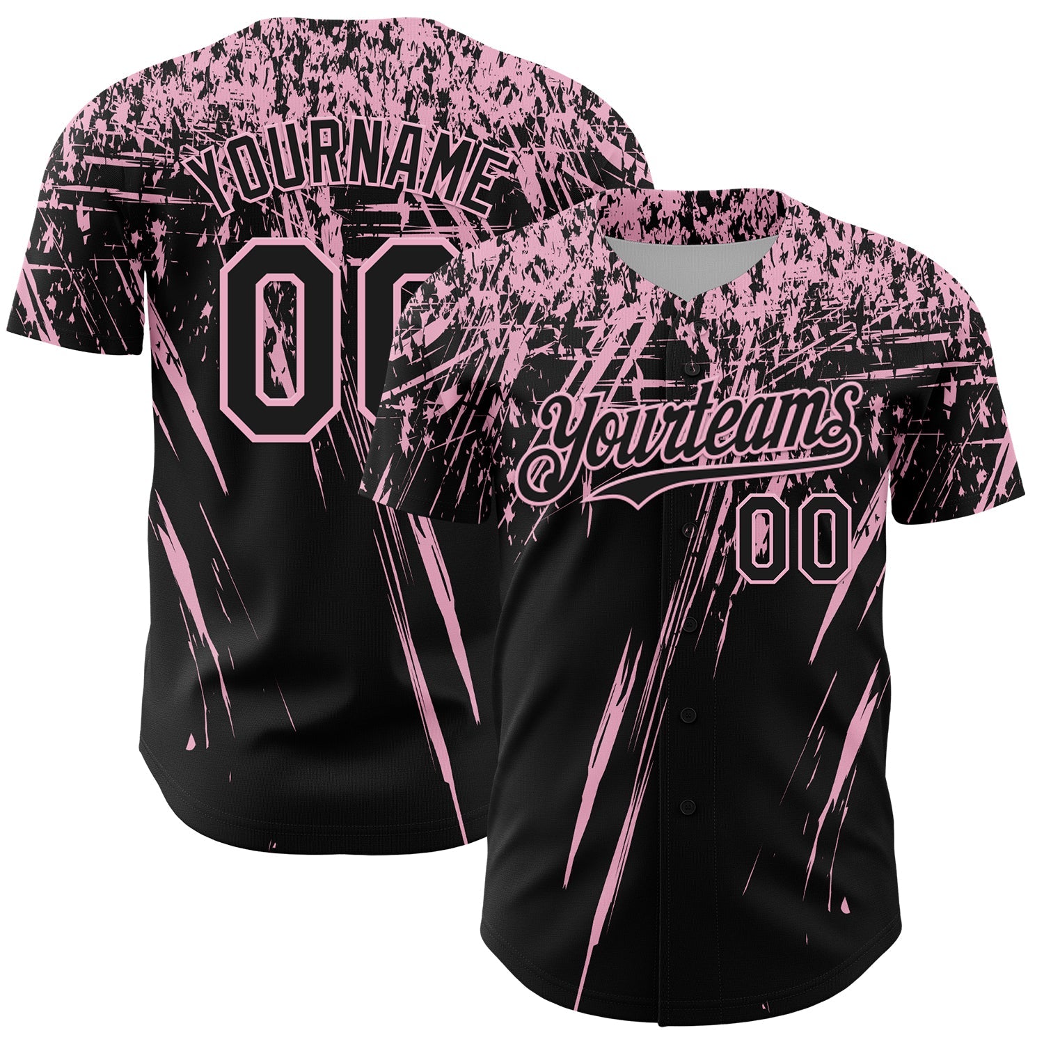 Custom Black Light Pink Distressed Scratch Brush Stroke Authentic Baseball Jersey - Main View