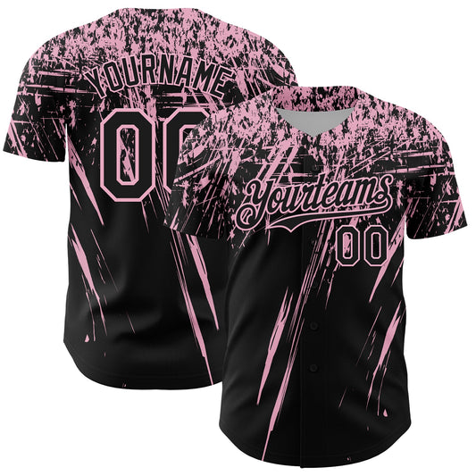 Custom Black Light Pink Distressed Scratch Brush Stroke Authentic Baseball Jersey - Main View