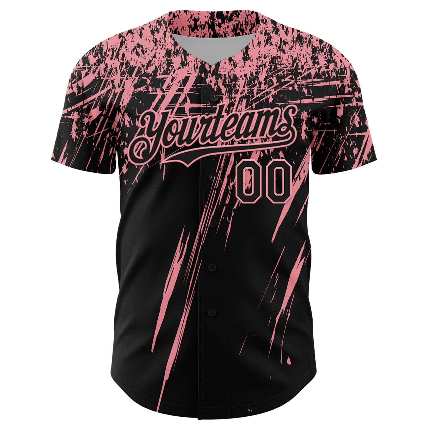 Custom Black Medium Pink Distressed Scratch Brush Stroke Authentic Baseball Jersey view 2