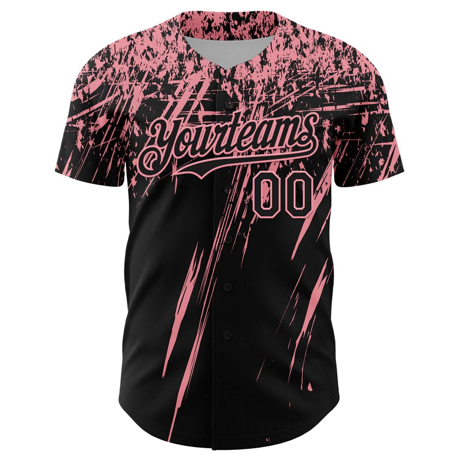 Custom Black Medium Pink Distressed Scratch Brush Stroke Authentic Baseball Jersey view 2
