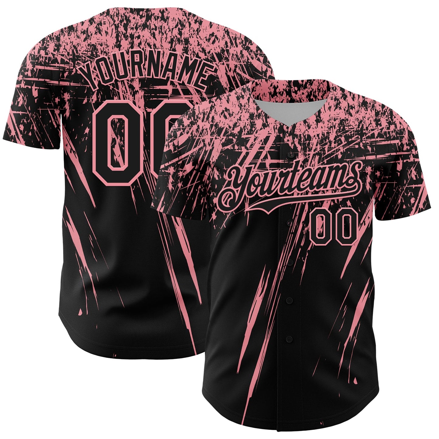 Custom Black Medium Pink Distressed Scratch Brush Stroke Authentic Baseball Jersey - Main View