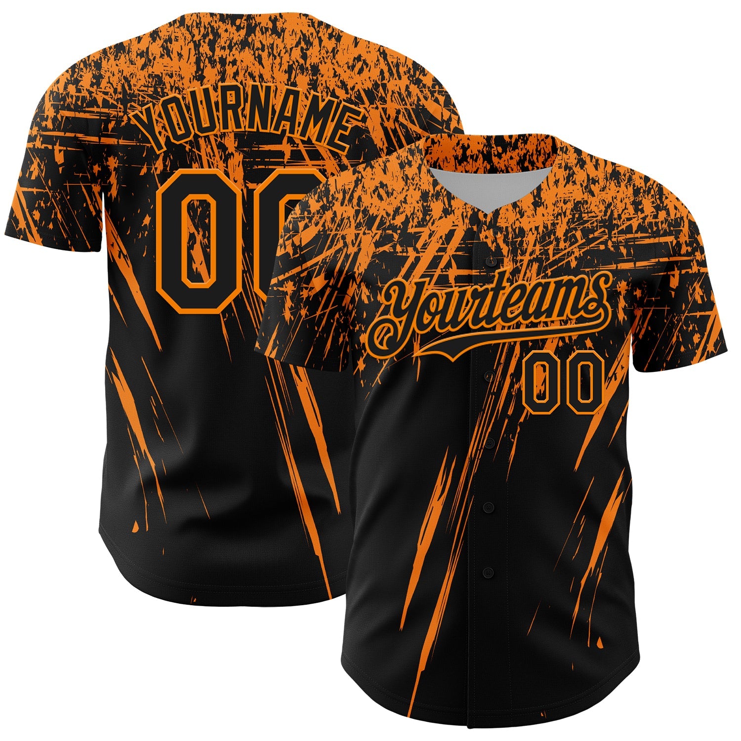 Custom Black Bay Orange Distressed Scratch Brush Stroke Authentic Baseball Jersey - Main View