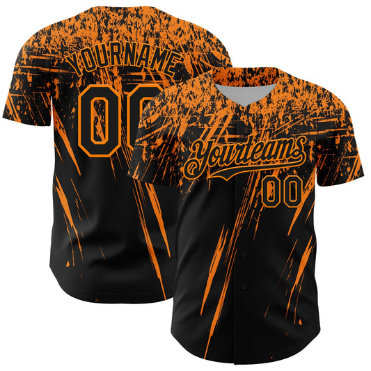 Custom Black Bay Orange Distressed Scratch Brush Stroke Authentic Baseball Jersey - Main View