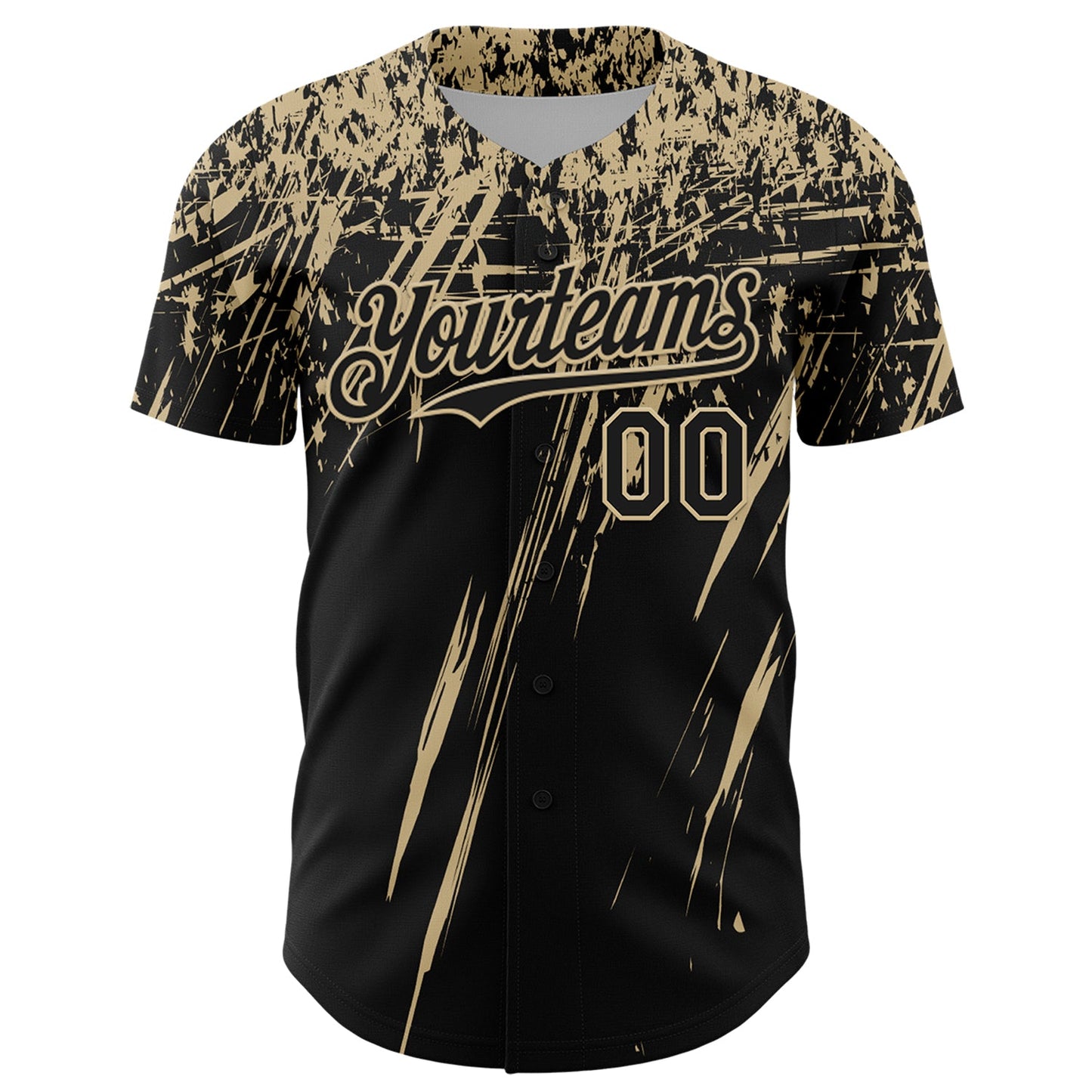 Custom Black Vegas Gold Distressed Scratch Brush Stroke Authentic Baseball Jersey view 2