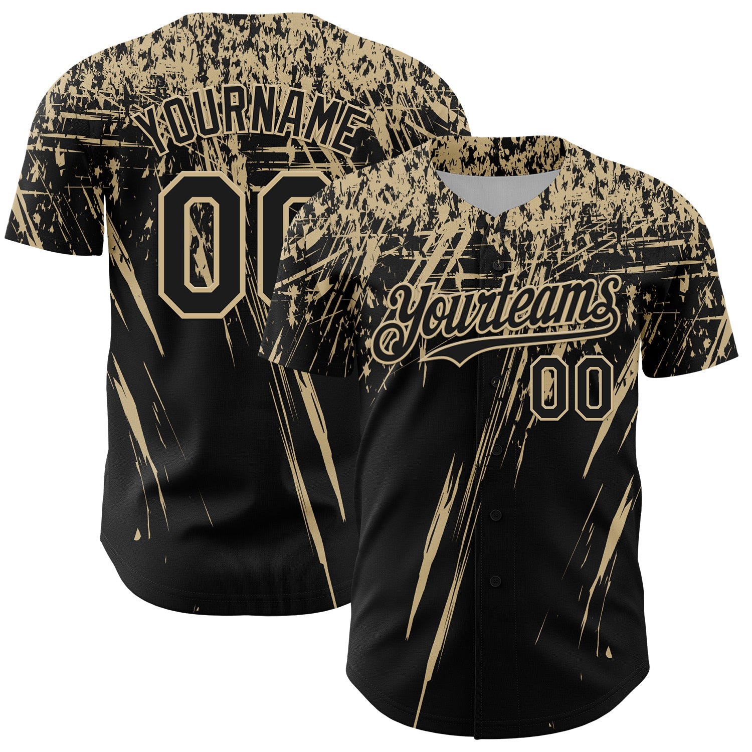 Custom Black Vegas Gold Distressed Scratch Brush Stroke Authentic Baseball Jersey - Main View