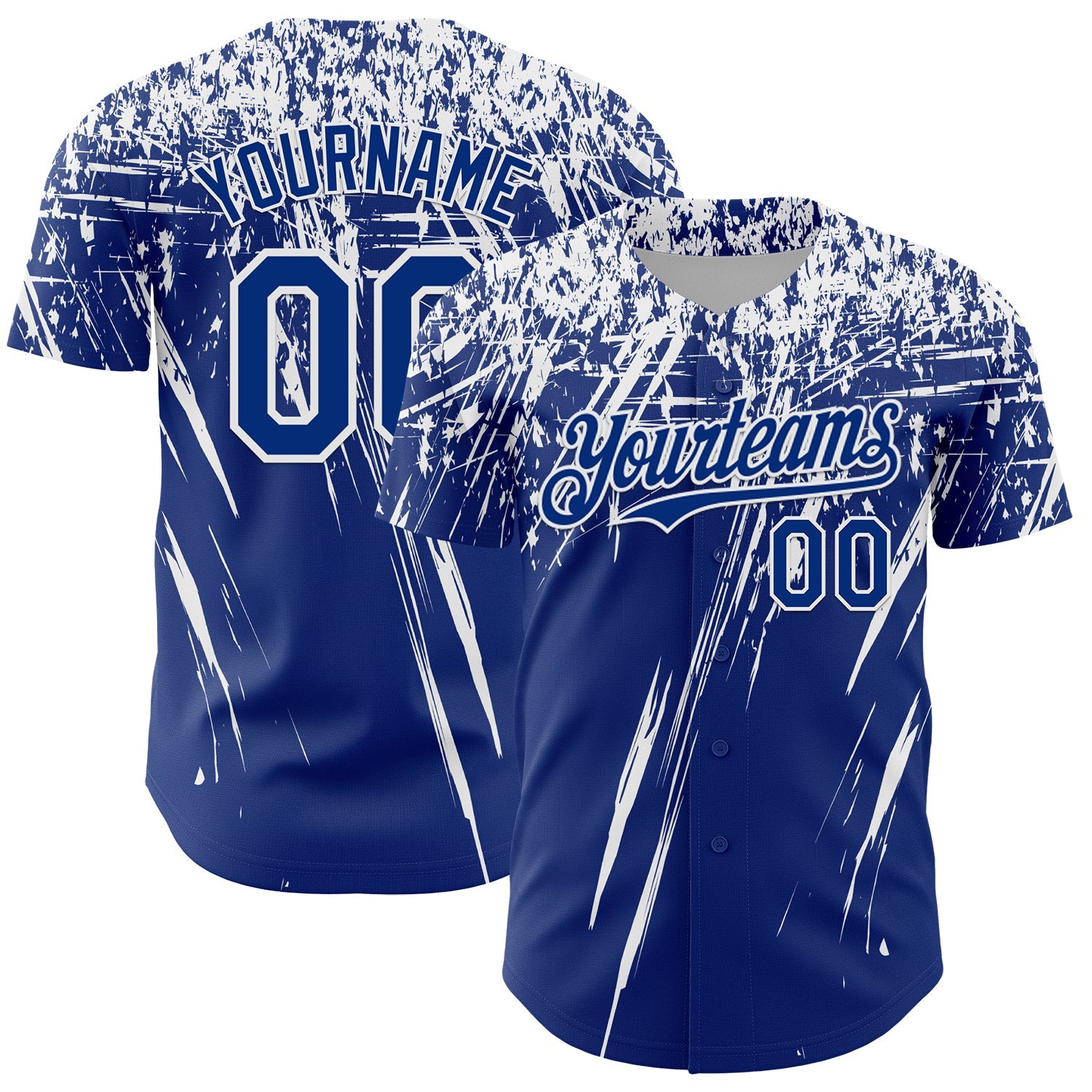 Custom Royal White Distressed Scratch Brush Stroke Authentic Baseball Jersey - Main View