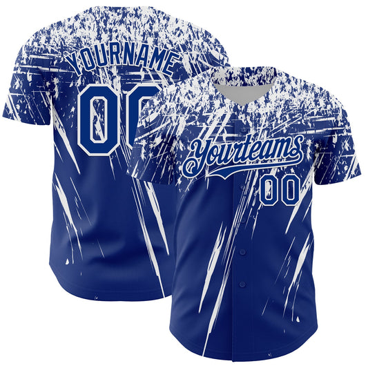 Custom Royal White Distressed Scratch Brush Stroke Authentic Baseball Jersey - Main View