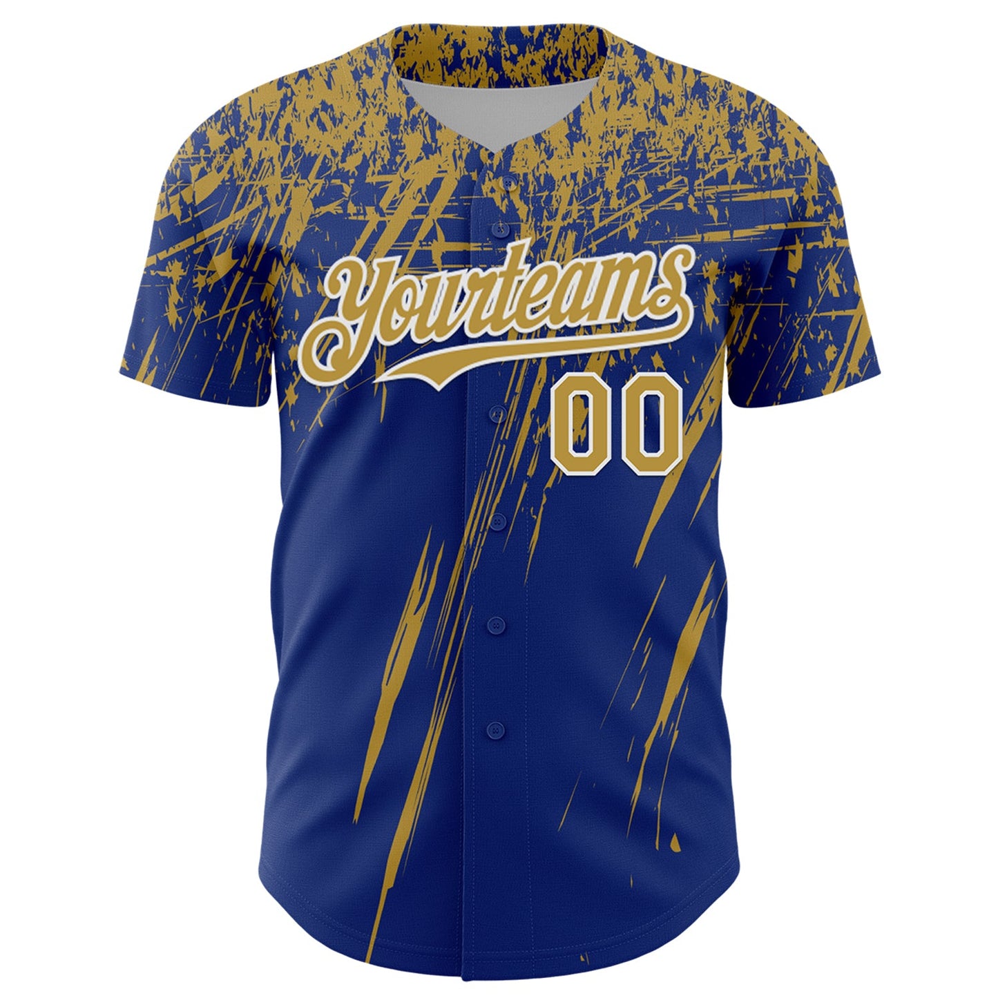 Custom Royal Old Gold-White Distressed Scratch Brush Stroke Authentic Baseball Jersey view 2