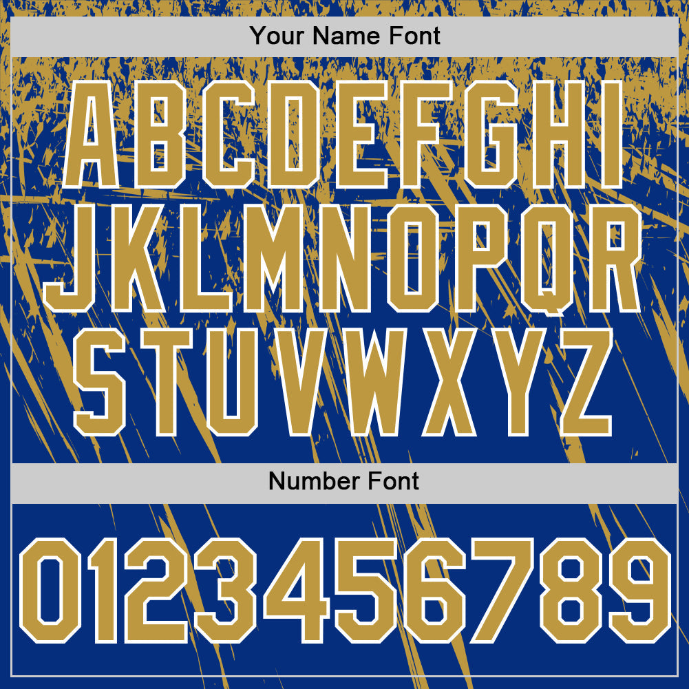 Custom Royal Old Gold-White Distressed Scratch Brush Stroke Authentic Baseball Jersey view 5