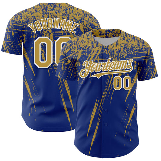 Custom Royal Old Gold-White Distressed Scratch Brush Stroke Authentic Baseball Jersey - Main View