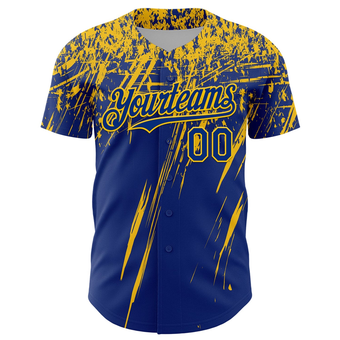 Custom Royal Yellow Distressed Scratch Brush Stroke Authentic Baseball Jersey view 2