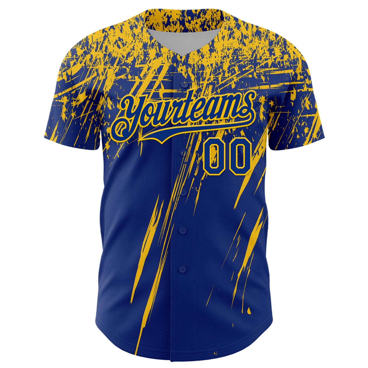 Custom Royal Yellow Distressed Scratch Brush Stroke Authentic Baseball Jersey view 2