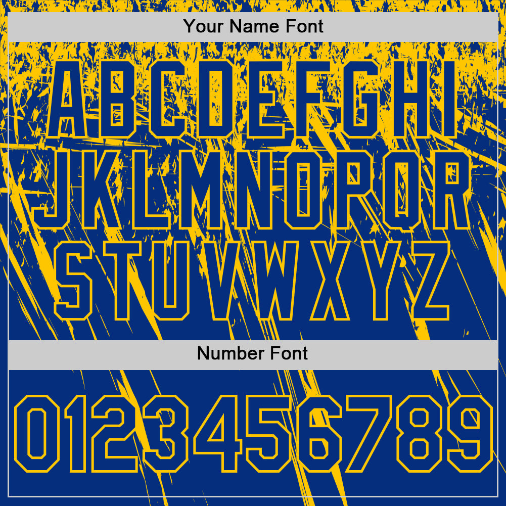 Custom Royal Yellow Distressed Scratch Brush Stroke Authentic Baseball Jersey view 5