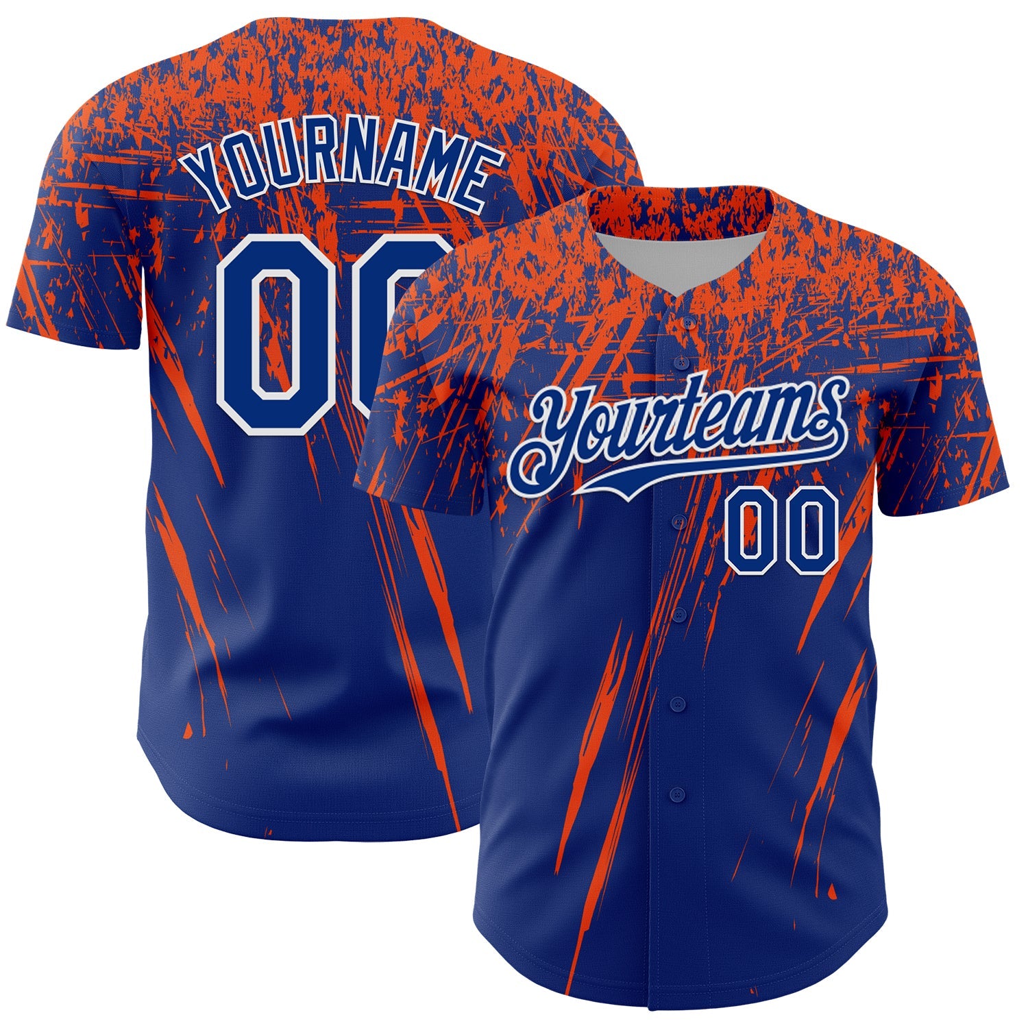 Custom Royal Orange-White Distressed Scratch Brush Stroke Authentic Baseball Jersey - Main View