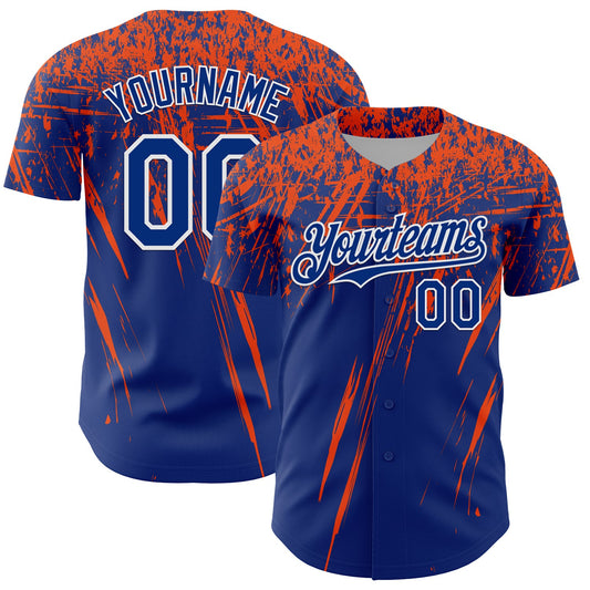 Custom Royal Orange-White Distressed Scratch Brush Stroke Authentic Baseball Jersey - Main View