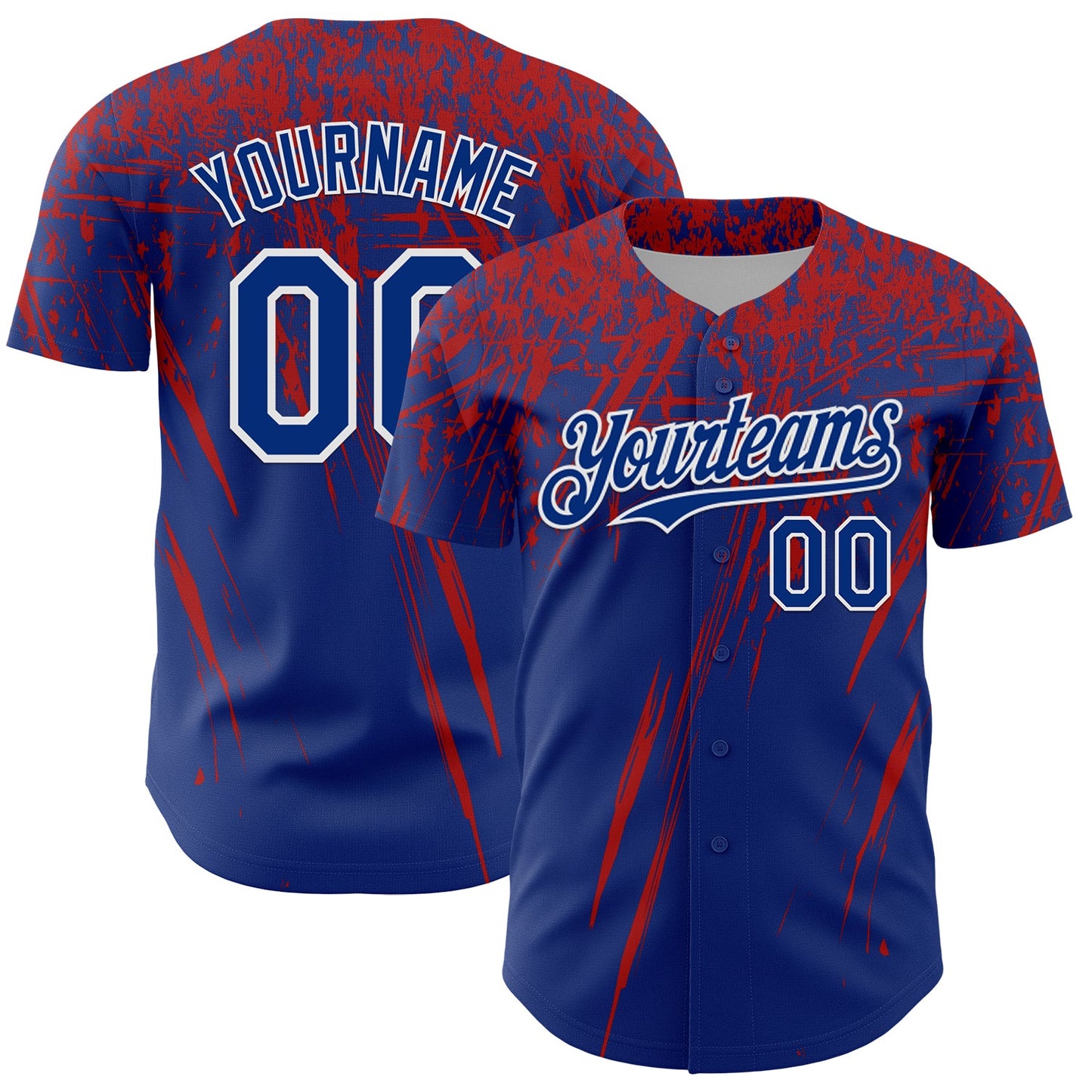 Custom Royal Red-White Distressed Scratch Brush Stroke Authentic Baseball Jersey - Main View