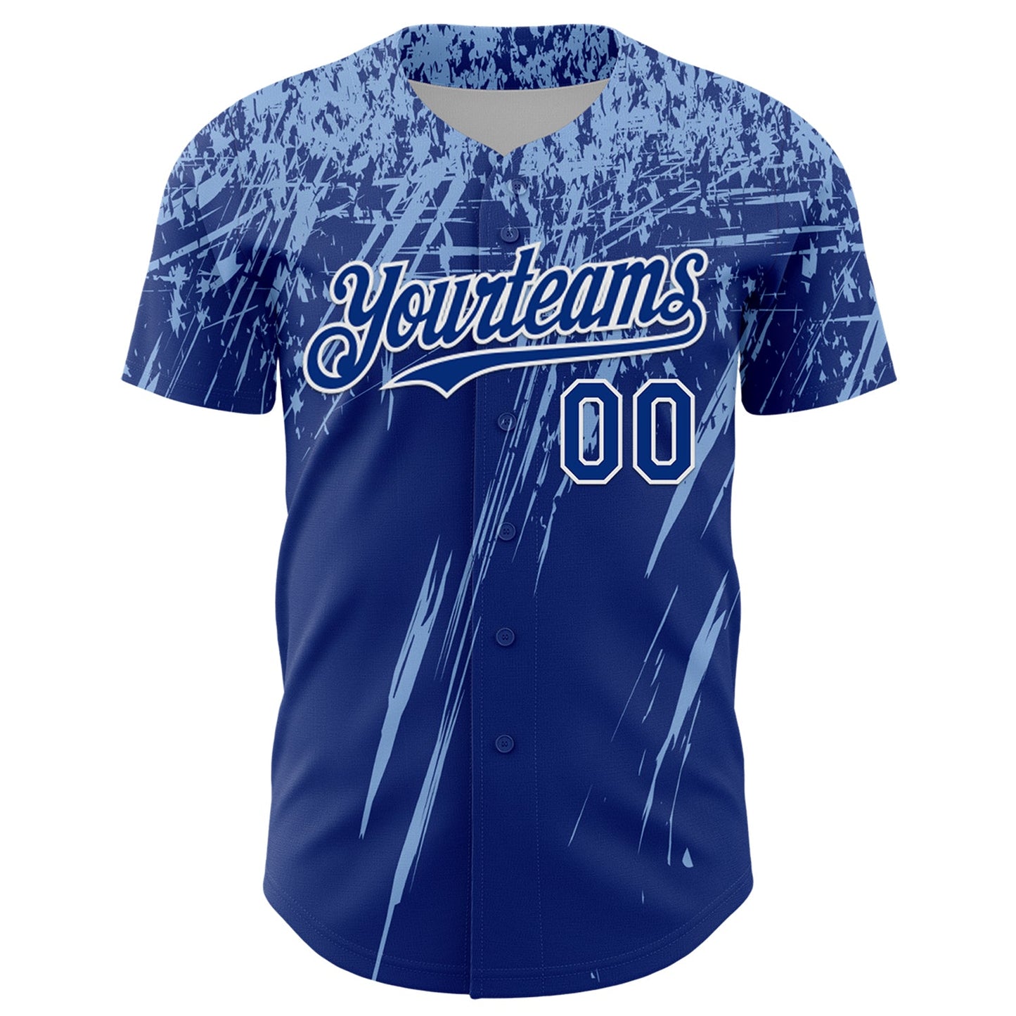 Custom Royal Light Blue-White Distressed Scratch Brush Stroke Authentic Baseball Jersey view 2