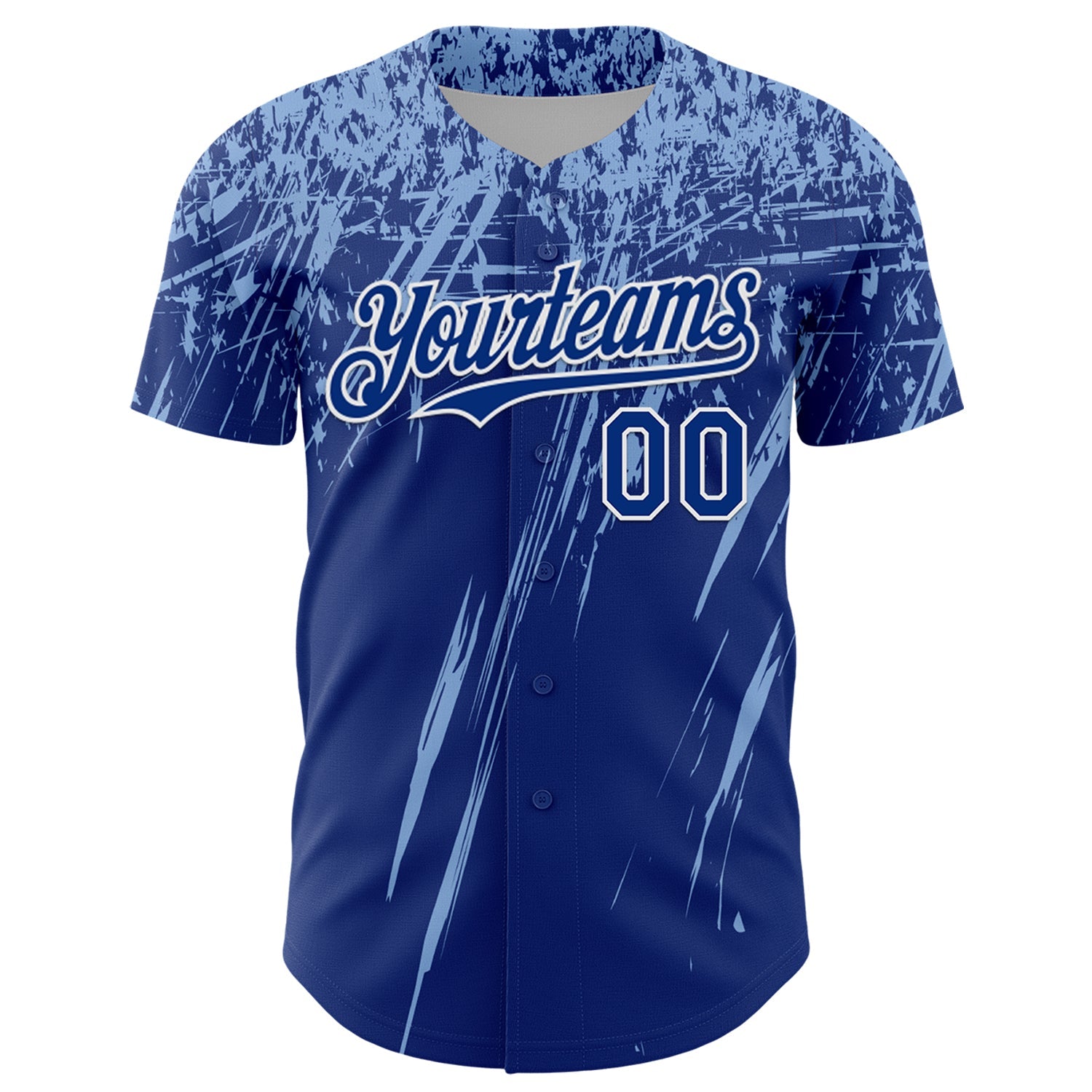 Custom Royal Light Blue-White Distressed Scratch Brush Stroke Authentic Baseball Jersey view 2