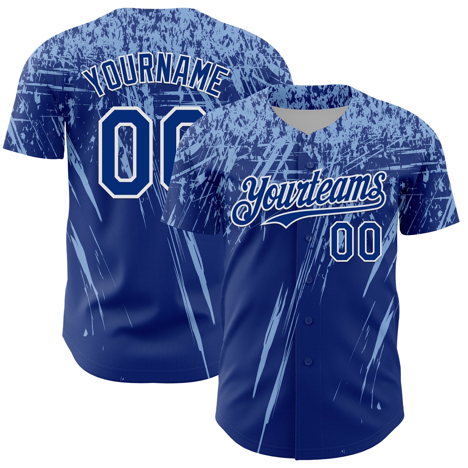 Custom Royal Light Blue-White Distressed Scratch Brush Stroke Authentic Baseball Jersey - Main View