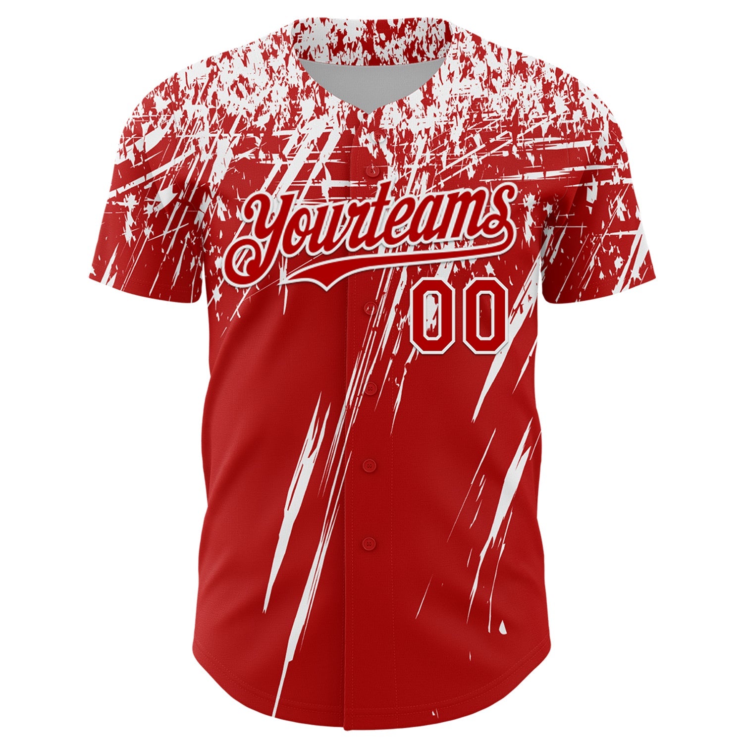 Custom Red White Distressed Scratch Brush Stroke Authentic Baseball Jersey view 2