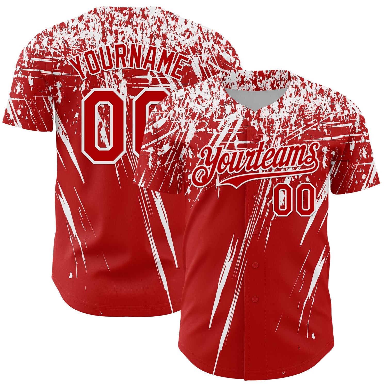 Custom Red White Distressed Scratch Brush Stroke Authentic Baseball Jersey - Main View
