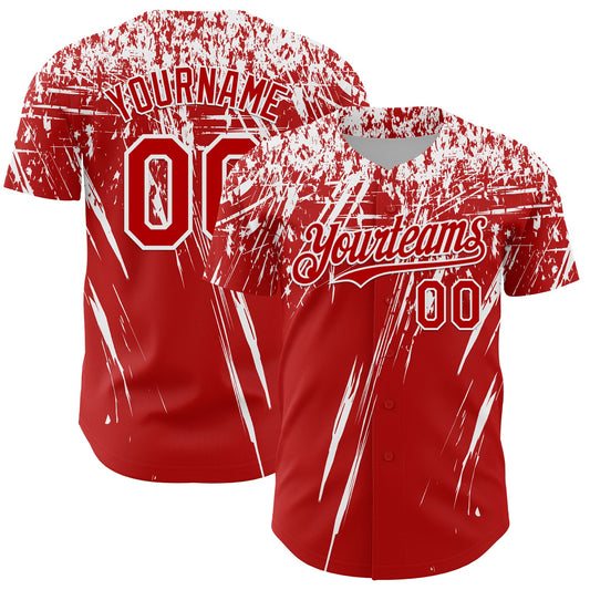 Custom Red White Distressed Scratch Brush Stroke Authentic Baseball Jersey - Main View
