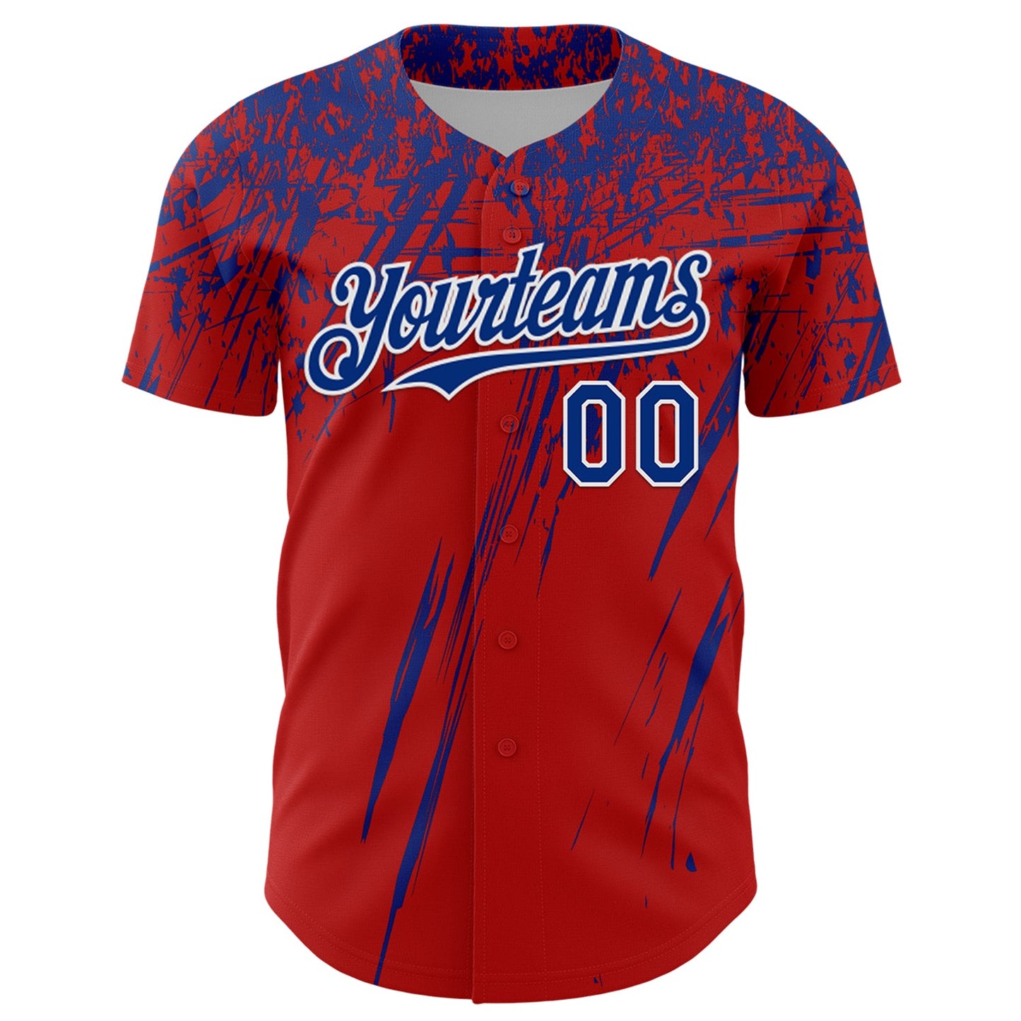 Custom Red Royal-White Distressed Scratch Brush Stroke Authentic Baseball Jersey view 2
