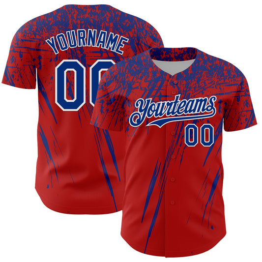 Custom Red Royal-White Distressed Scratch Brush Stroke Authentic Baseball Jersey - Main View