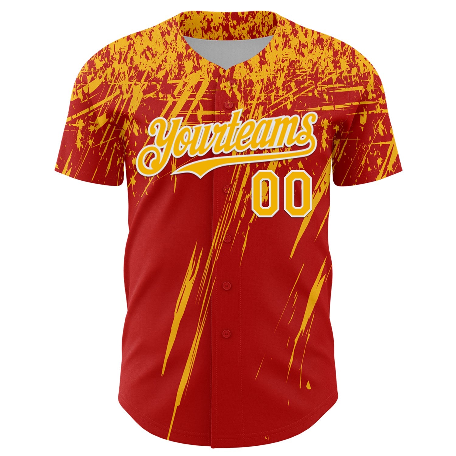 Custom Red Gold-White Distressed Scratch Brush Stroke Authentic Baseball Jersey view 2