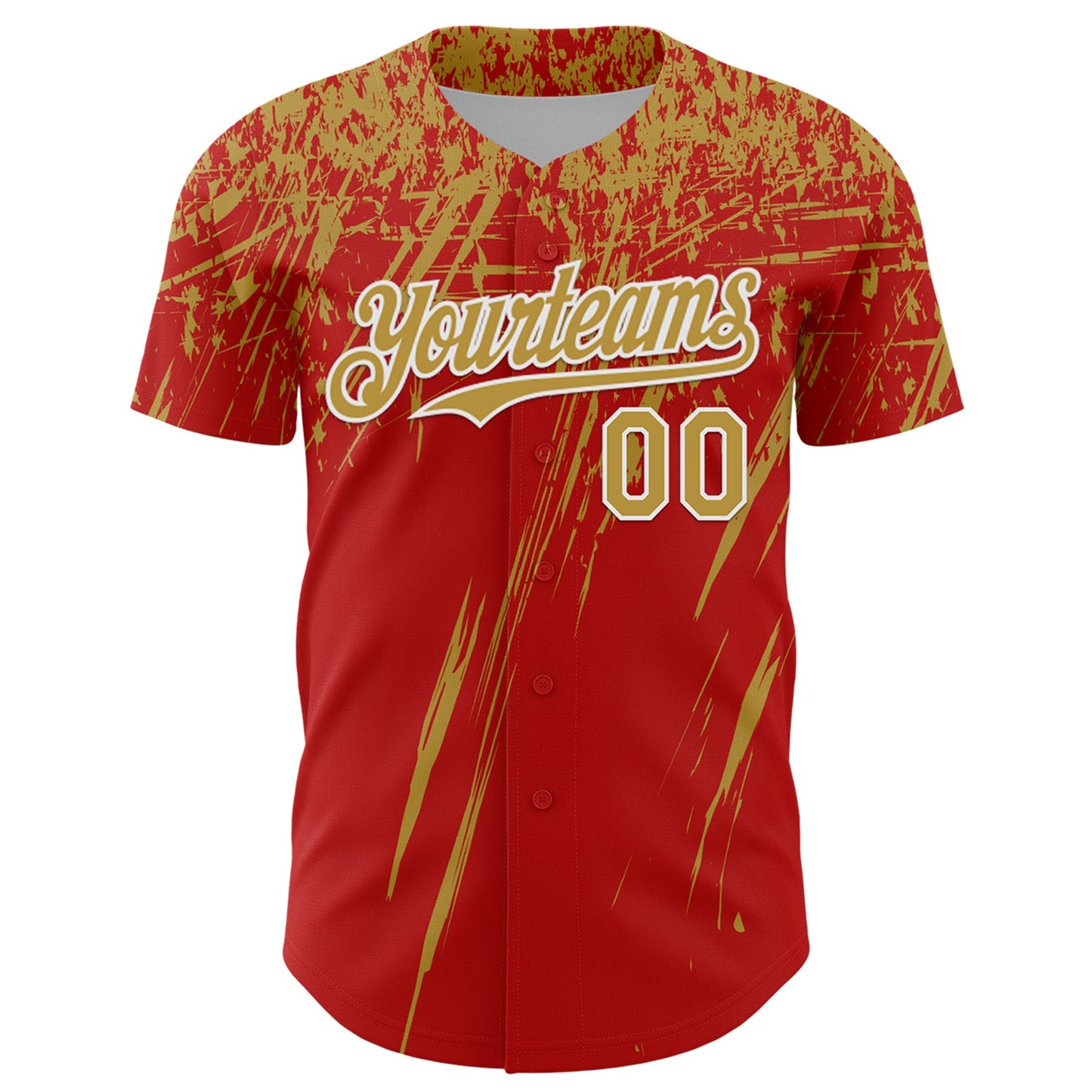 Custom Red Old Gold-White Distressed Scratch Brush Stroke Authentic Baseball Jersey view 2