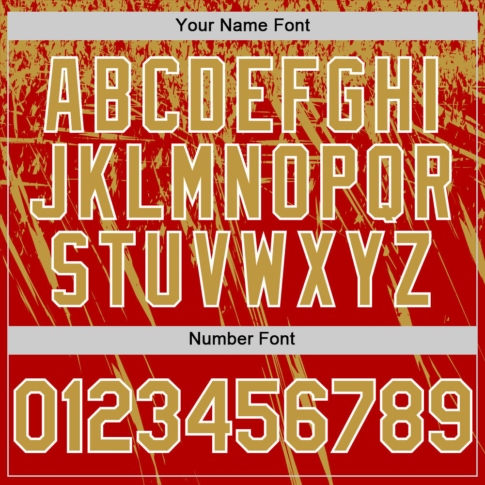 Custom Red Old Gold-White Distressed Scratch Brush Stroke Authentic Baseball Jersey view 5