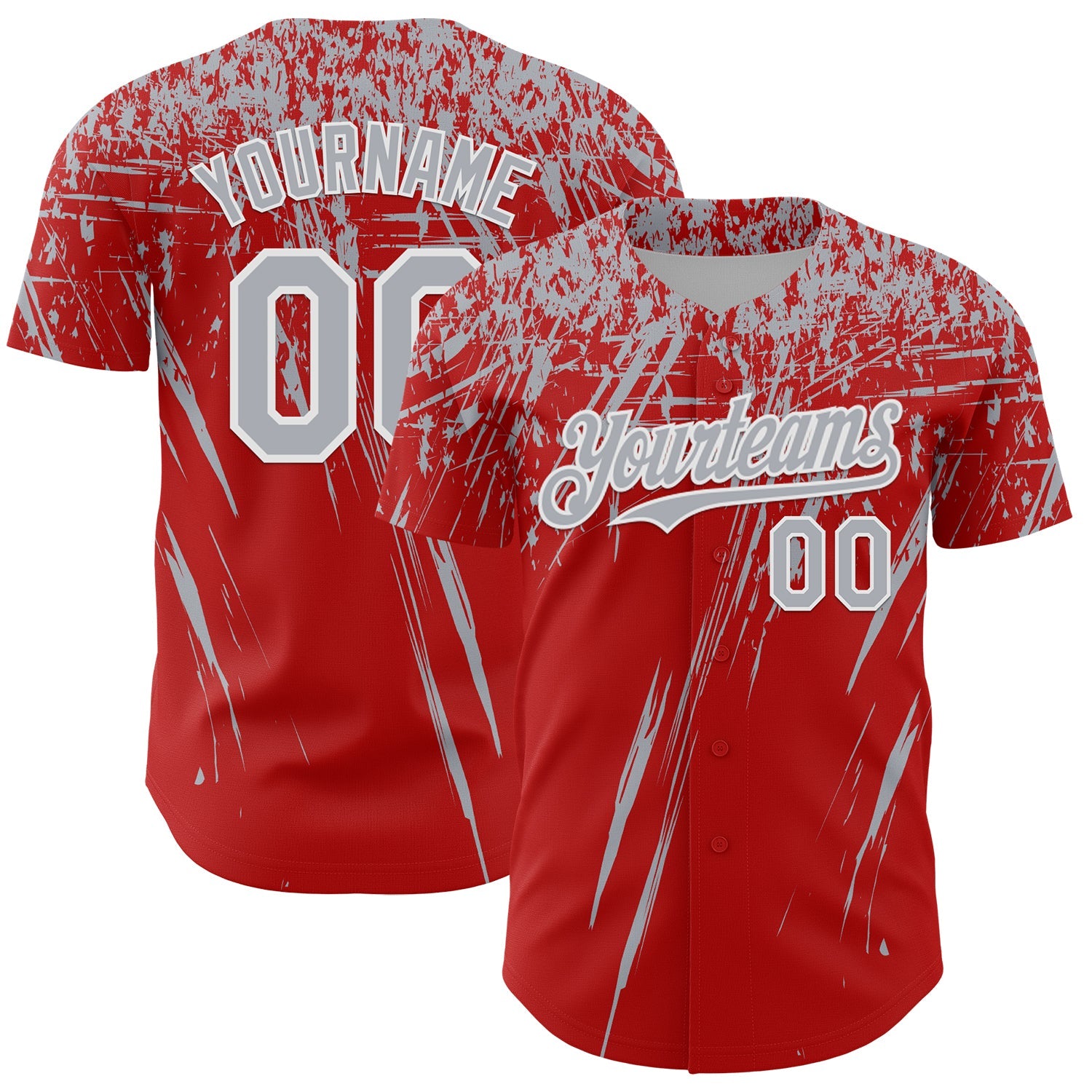Custom Red Gray-White Distressed Scratch Brush Stroke Authentic Baseball Jersey - Main View