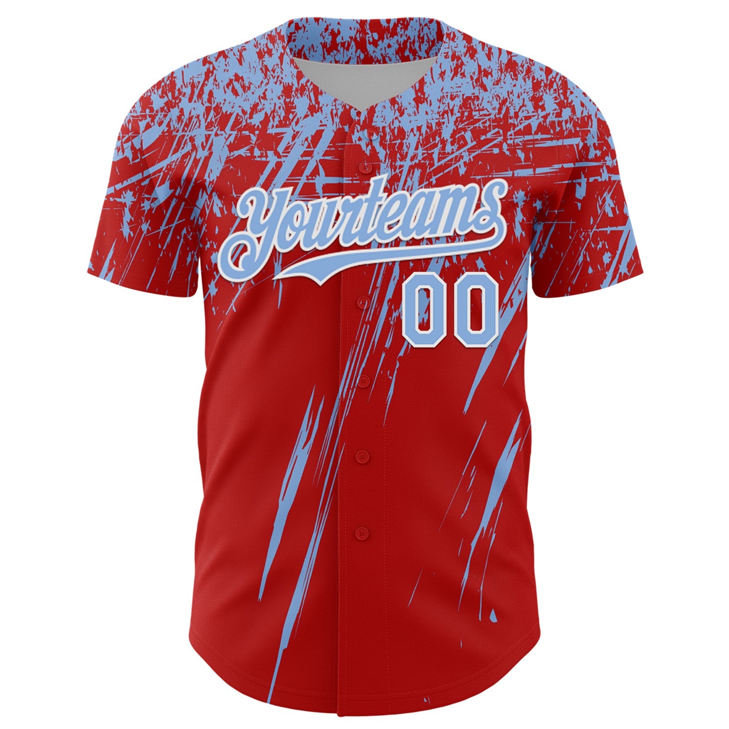 Custom Red Light Blue-White Distressed Scratch Brush Stroke Authentic Baseball Jersey view 2