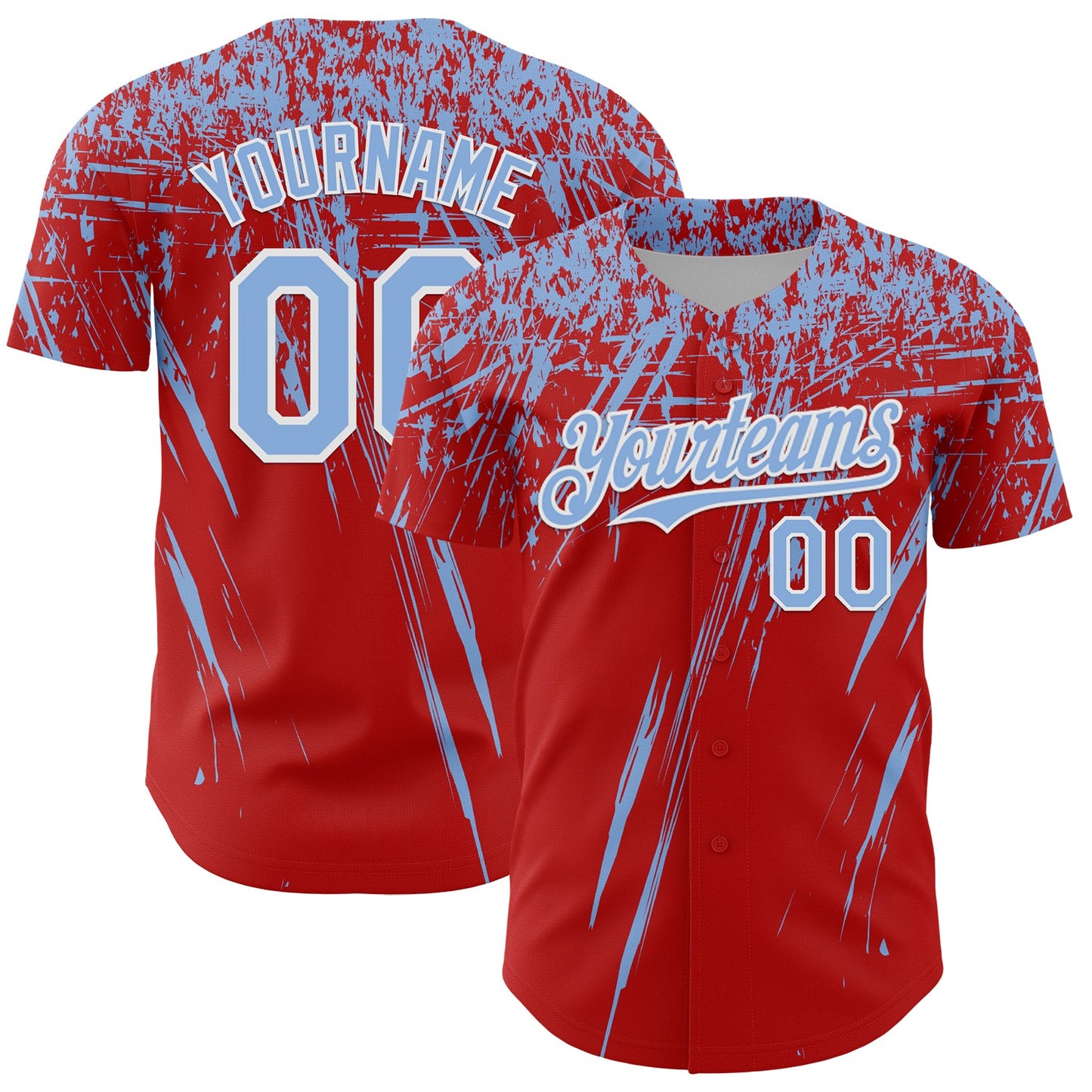 Custom Red Light Blue-White Distressed Scratch Brush Stroke Authentic Baseball Jersey - Main View