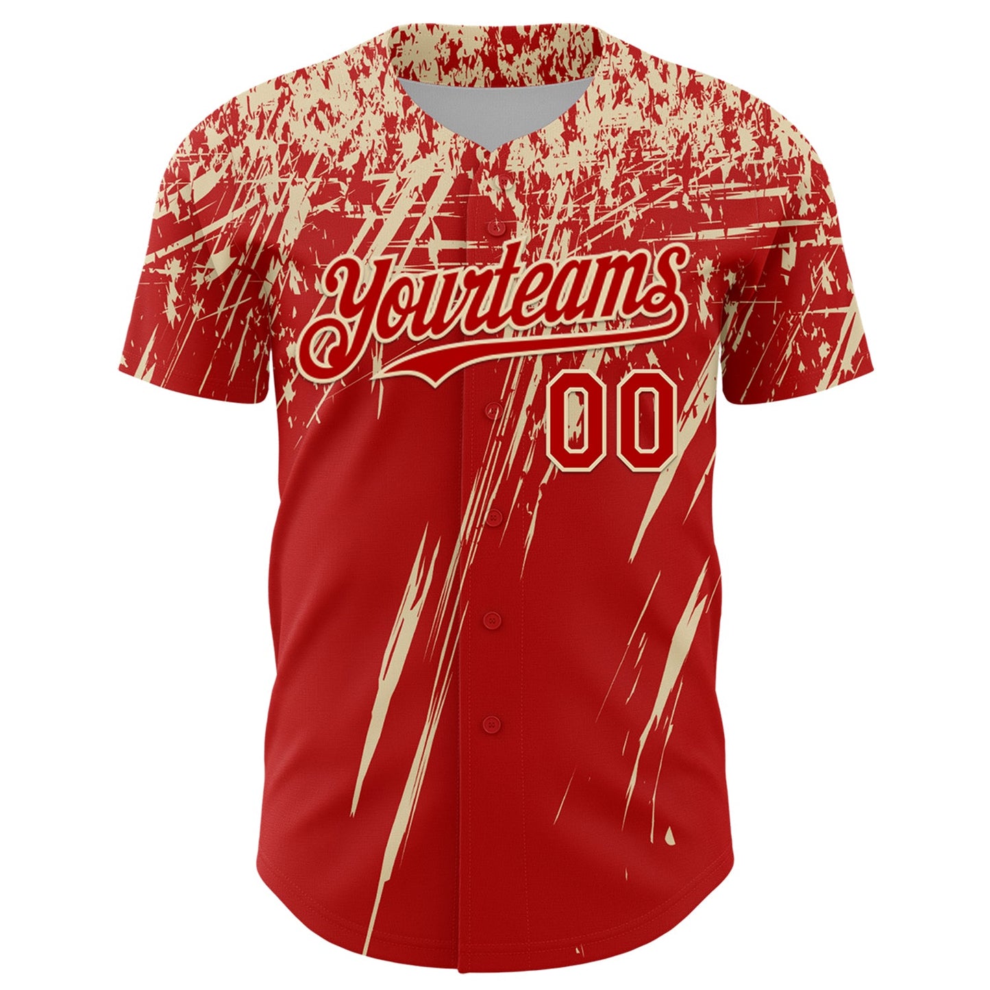 Custom Red Cream Distressed Scratch Brush Stroke Authentic Baseball Jersey view 2