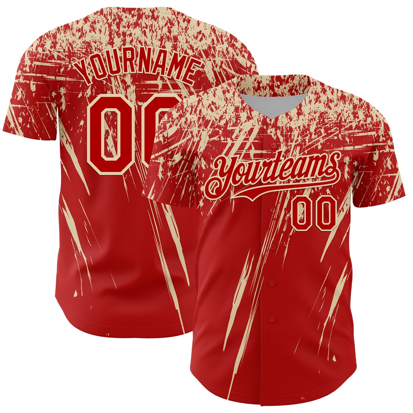 Custom Red Cream Distressed Scratch Brush Stroke Authentic Baseball Jersey - Main View