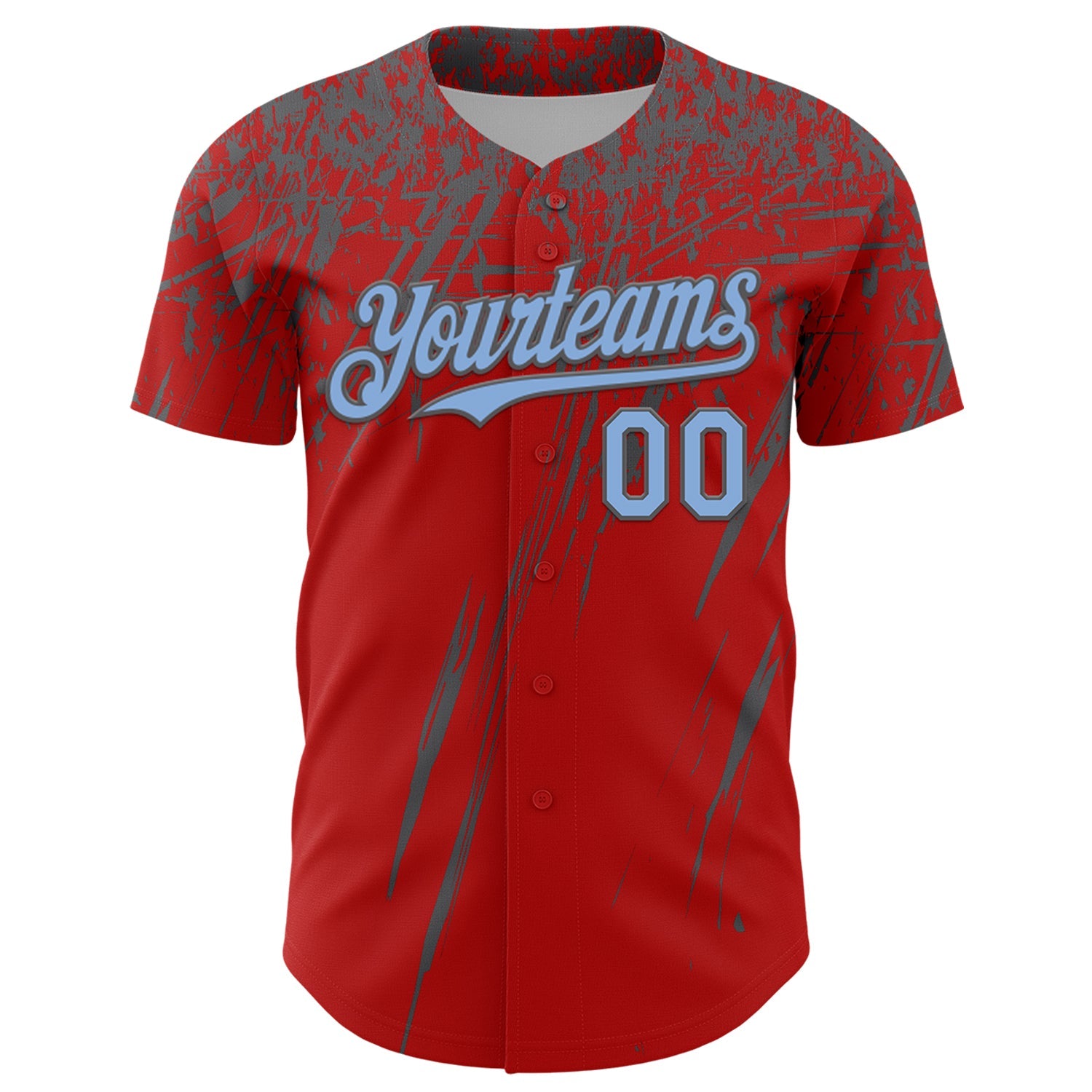 Custom Red Light Blue-Steel Gray Distressed Scratch Brush Stroke Authentic Baseball Jersey view 2