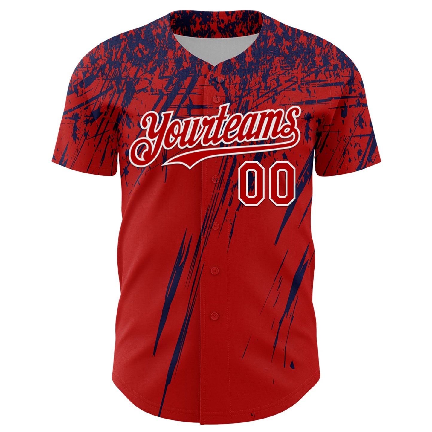 Custom Red Navy-White Distressed Scratch Brush Stroke Authentic Baseball Jersey view 2