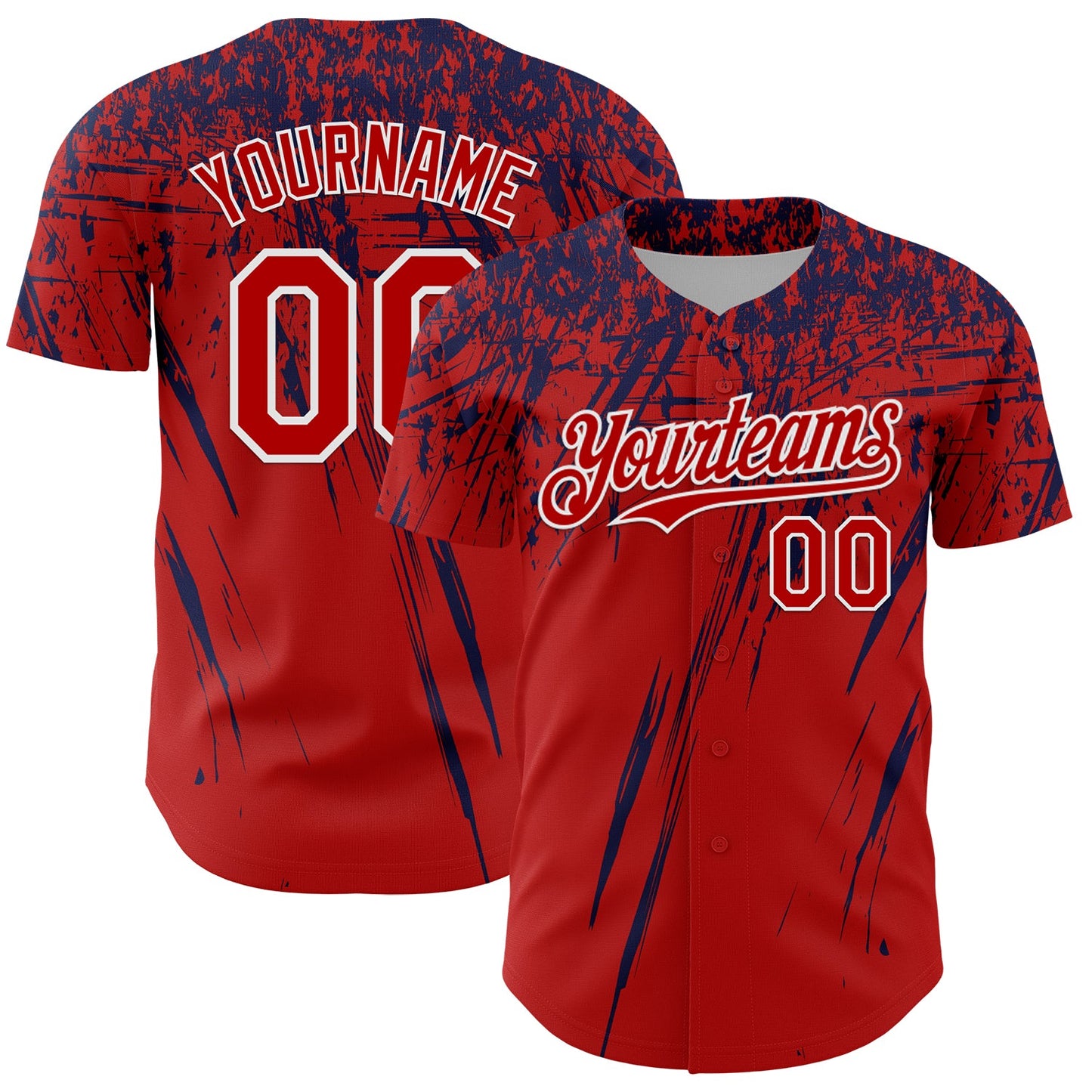 Custom Red Navy-White Distressed Scratch Brush Stroke Authentic Baseball Jersey - Main View