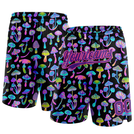 Custom Black Purple-Pink 3D Pattern Magic Mushrooms Psychedelic Hallucination Authentic Basketball Shorts - Main View