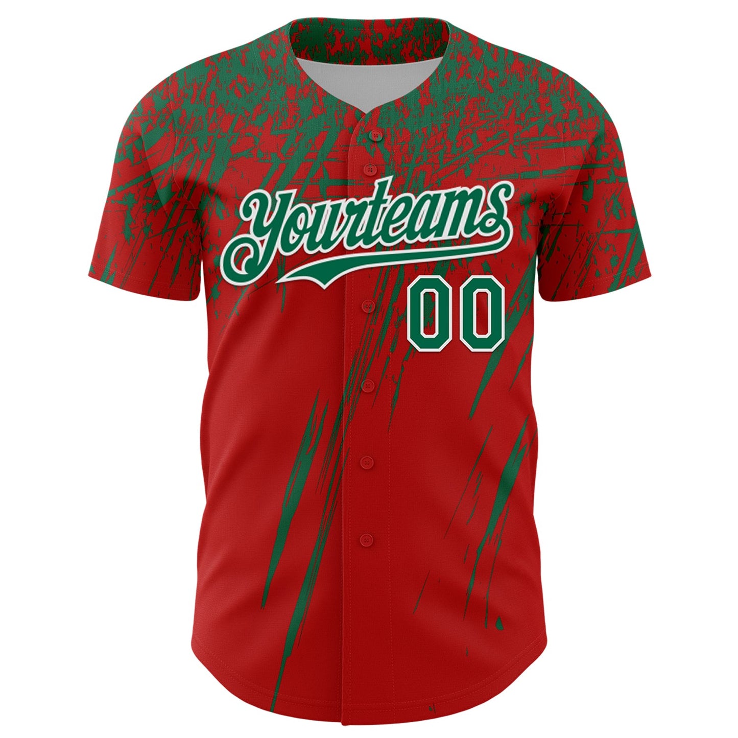 Custom Red Kelly Green-White Distressed Scratch Brush Stroke Authentic Baseball Jersey view 2