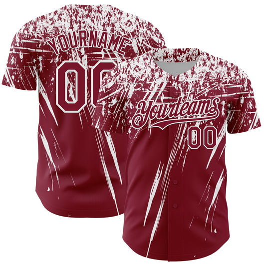 Custom Crimson White Distressed Scratch Brush Stroke Authentic Baseball Jersey - Main View