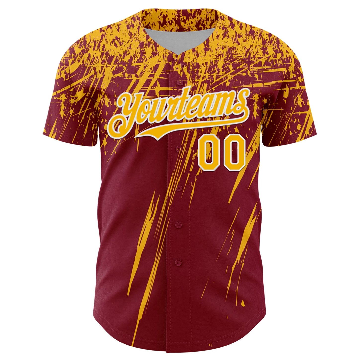Custom Crimson Gold-White Distressed Scratch Brush Stroke Authentic Baseball Jersey view 2
