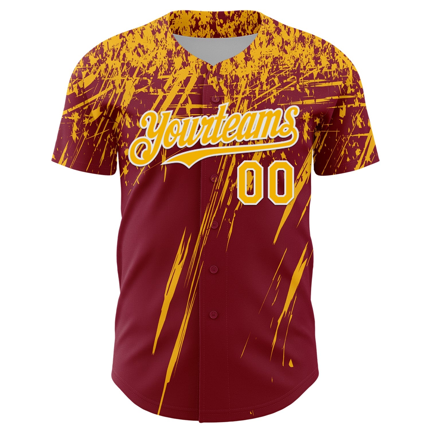 Custom Crimson Gold-White Distressed Scratch Brush Stroke Authentic Baseball Jersey view 2