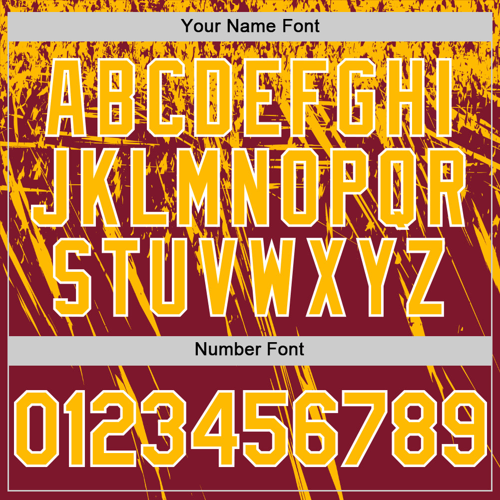 Custom Crimson Gold-White Distressed Scratch Brush Stroke Authentic Baseball Jersey view 5