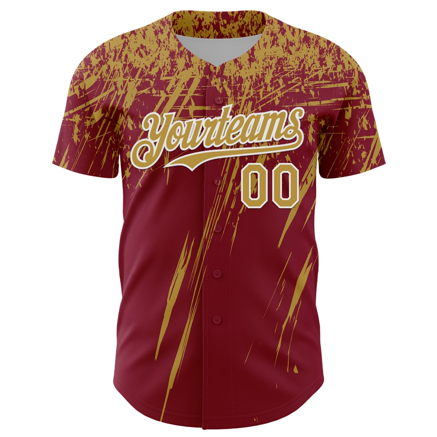Custom Crimson Old Gold-White Distressed Scratch Brush Stroke Authentic Baseball Jersey view 2