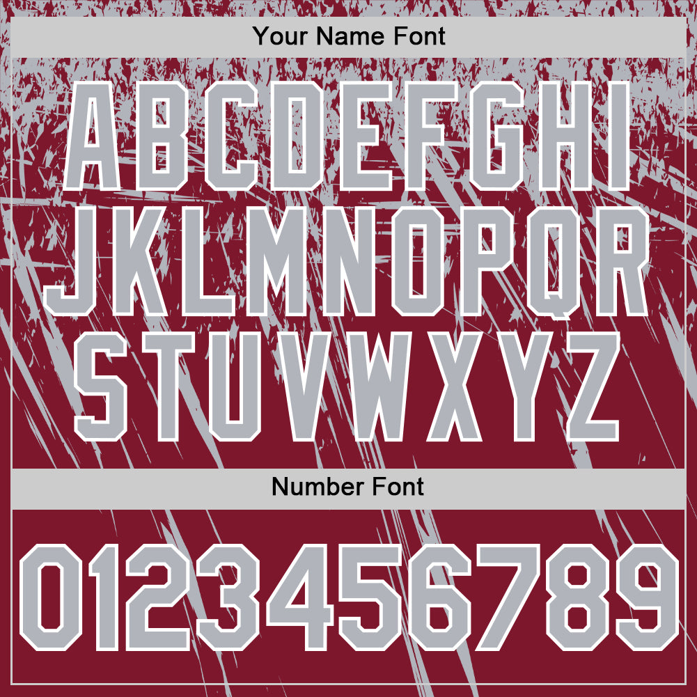 Custom Crimson Gray-White Distressed Scratch Brush Stroke Authentic Baseball Jersey view 5