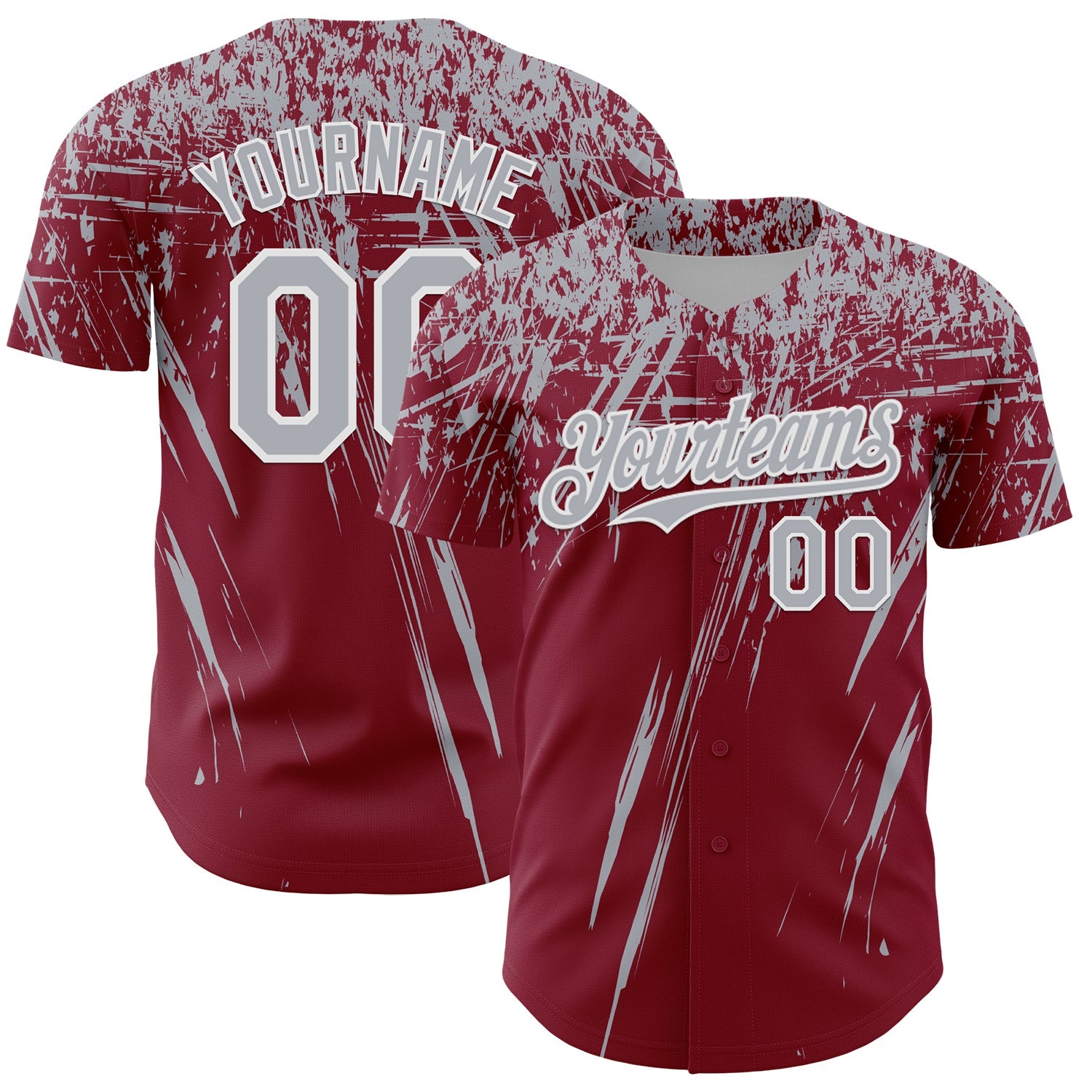 Custom Crimson Gray-White Distressed Scratch Brush Stroke Authentic Baseball Jersey - Main View