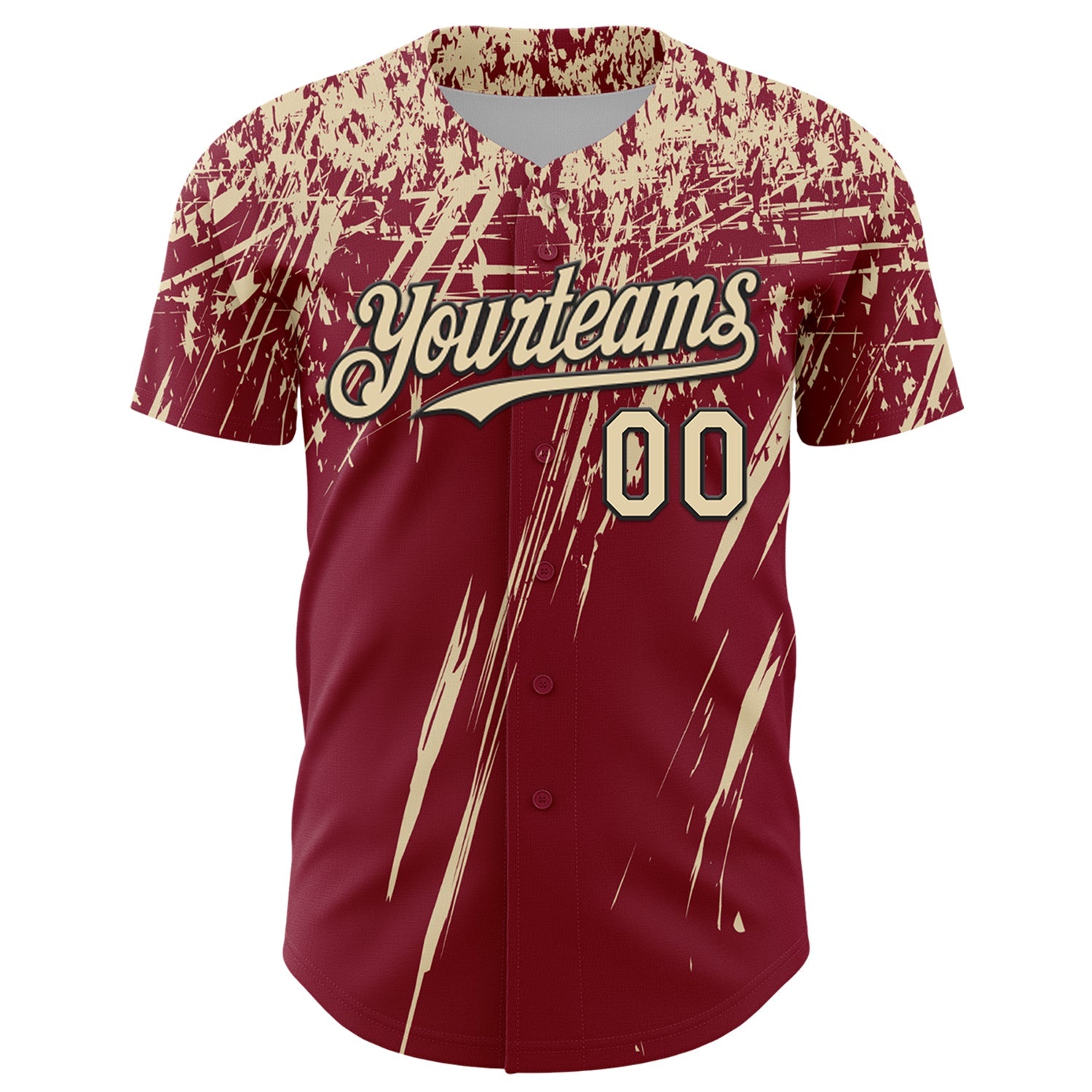 Custom Crimson Cream-Black Distressed Scratch Brush Stroke Authentic Baseball Jersey view 2