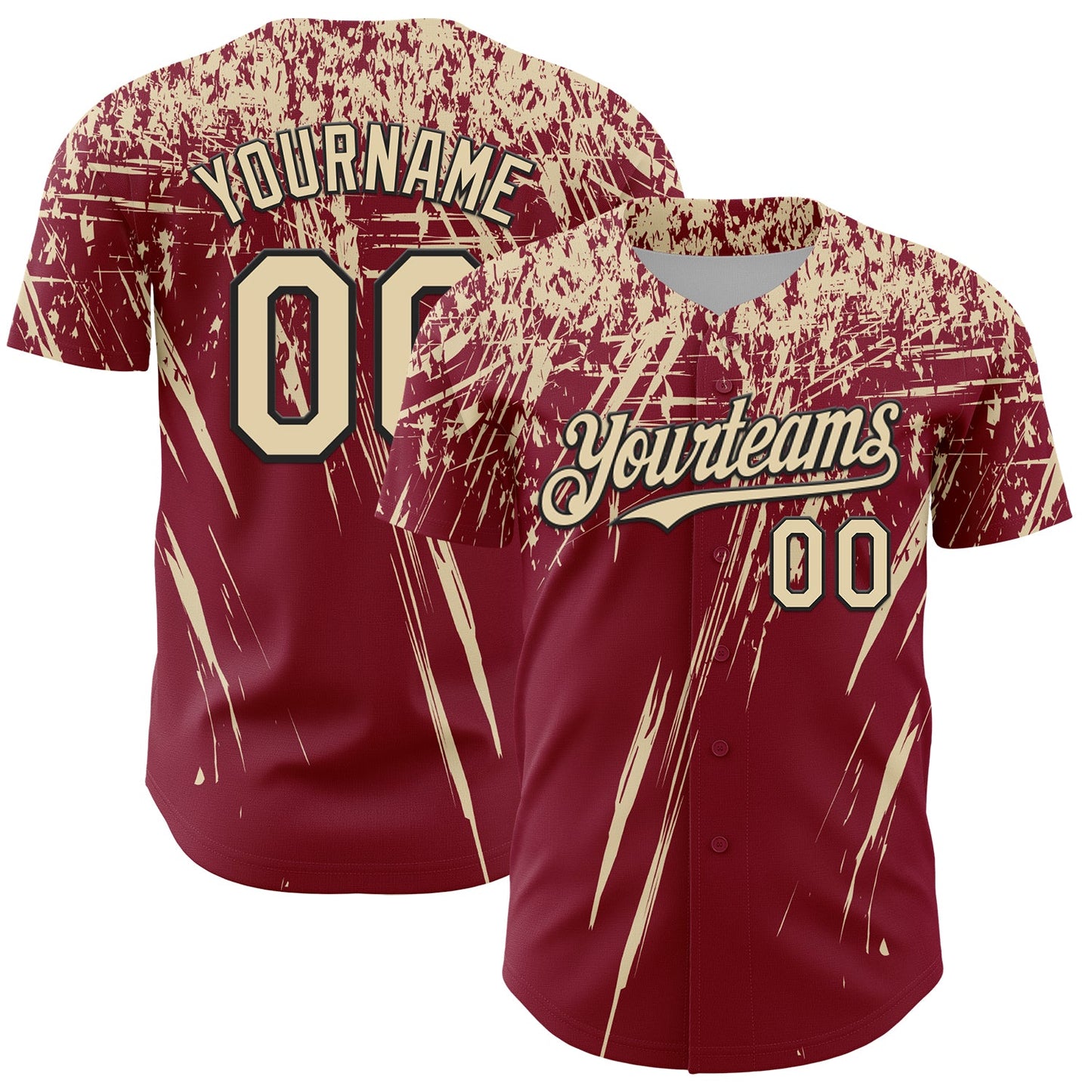 Custom Crimson Cream-Black Distressed Scratch Brush Stroke Authentic Baseball Jersey - Main View